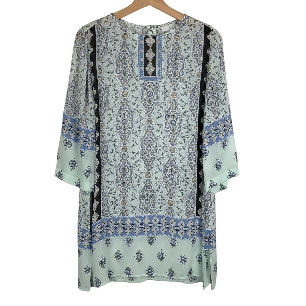 J.Jill Caftan Tunic Top Seaglass Mix Print Boho Women's Size XS